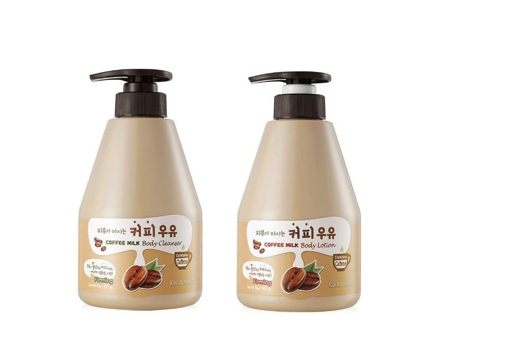 WELCOS KWAILNARA Coffee Milk Body Cleanser & Body Lotion Set 560g Each | Moisturising, Nourishing, Korean Skincare Gift Set | Smooth, Soft, Hydrated Skin with Coffee Extracts