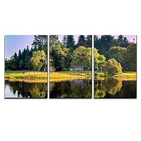 3 Piece Canvas Wall Art - House in The Woods, at Killykeen Forest Park in Co. Cavan Ireland. - Modern Home Art Stretched and Framed Ready to Hang - 16"x24"x3 Panels