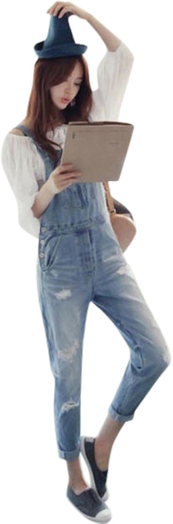 Amazon Co Jp サロペット レディース デニムサロペット ホワイト オールインワン ダメージジーンズ パンツ サスペンダー オーバーオール ダメージ デニム ボトムス クラッシュ加工 ボーイフレンド ロング丈 カジュアル 2色 M ライトブルー 服 ファッション小物