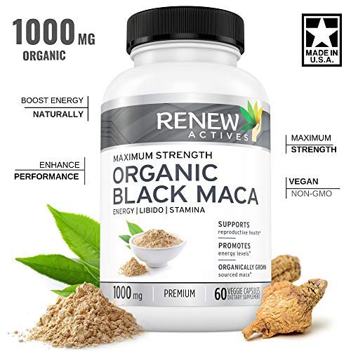 Organic Black MACA Dietary Supplement Pills- Vegan, Non GMO Certified - 1000mg of Gelatinized Peruvian Black Maca Root Powder per Capsule Supports Male Health, Performance & Increase Energy Levels