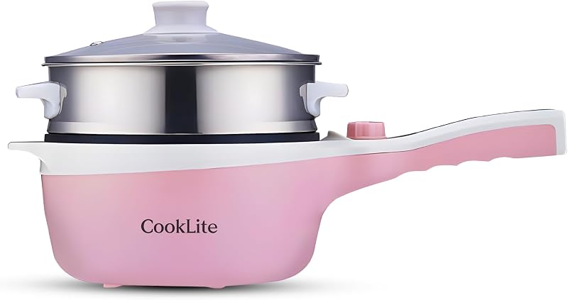 CookLite Electric Hot Pot Steamer 1.8L Pink Multi-Function Non-Stick 600W