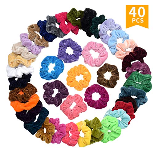40 Pcs Premium Korean Velvet Hair Scrunchies Hair Bands Scrunchy Hair Ties Ropes Ponytail holder for Women or Girls Hair Accessories (40 Pcs Premium Korean Velvet Hair Scrunchies)