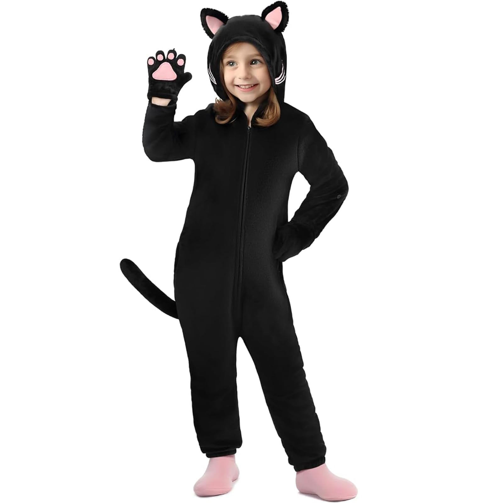 PXDUCN Cat Costumes for Kids, Halloween Costumes, Cat Costume Set for Girls Animal Dress, for Kids Girls Animal Theme Party Halloween Carnival Christmas Fancy Dress (Black Cat, L)