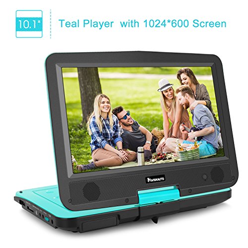 101-Inch-HD-Screen-Portable-DVDCD-Player-for-Kids-with-5-Hour-Built-in-Rechargeable-Battery-and-Headrest-Mount-Case-Light-Teal-Blue