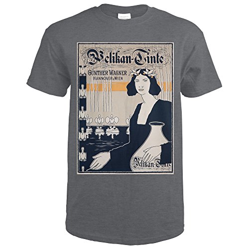 Pelikan - Tinte Vintage Poster (artist: Tronnier) Germany c. 1899 (Dark Grey Heather T-Shirt Large)
