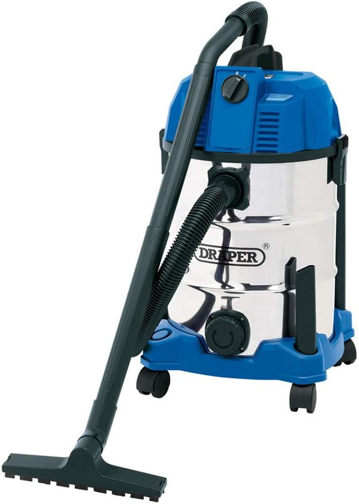 Draper 20523 Wet and Dry 1600W Vacuum Cleaner with 30 Litre Stainless Steel Tank , Blue