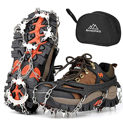 Traction Cleats Ice Snow Grips with 20 Stainless Steel Spikes for
