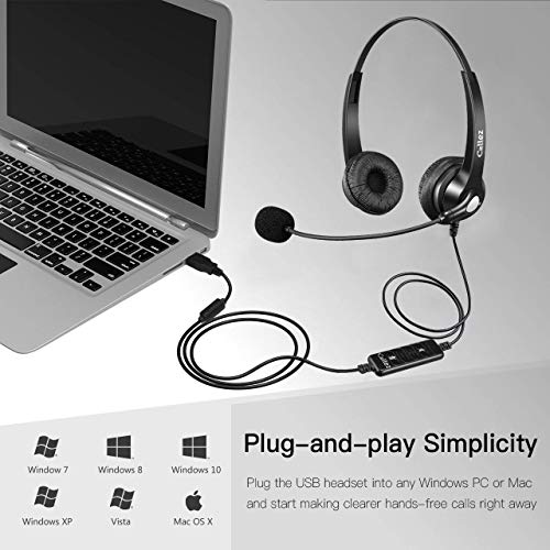 USB Headset PC für Business Skype UC Lync SoftPhone Call Center Office, Stereo PC Kopfhörer mit Mikrofon Noise Cancelling & Lautstärkeregler, Kristallklar Chat, Super Leicht, Ultra Komfort – Bild 6