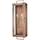 Acclaim Lighting 1011CP | Antique Copper Two Light Dimmable Wall Mounted Outdoor Wet Rated Lantern with Clear Glass | Hand Cr
