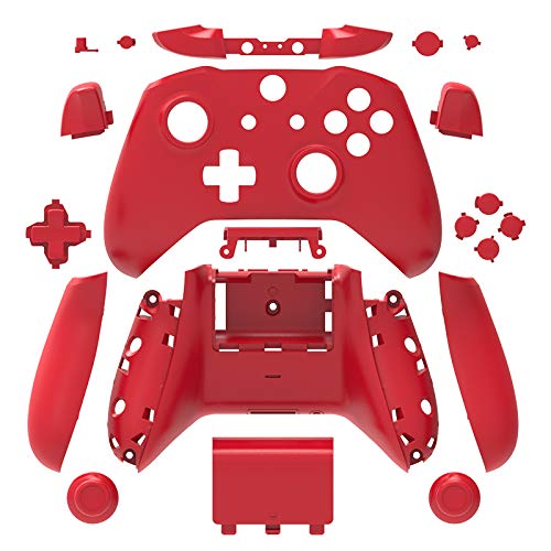 WPS Matte Case Housing Full Shell Set Faceplates + ABXY Buttons + RB LB Bumpers + Right/Left Rails for Xbox One S Slim (3.5 mm Headphone Jack) Controllers (red)