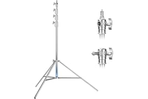 GLTIRE Stainless Steel Photography Light Stand 13ft / 4m, Spring Cushioned Heavy Duty Tripod Stand with 1/4”to 3/8”Screw Adapter for Strobe, LED Video Light, Ring Light, Monolight, Softbox