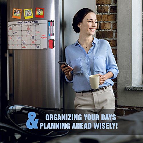 Smart Magnetic Dry Erase Calendar - Refrigerator Whiteboard Monthly Planner Will Organize Your Life to a Tee – 17” x 11” Board for Fridge, Eraser, 3 Markers – BONUS 3 Magnetic Photo Frames – by RBSD - Thumbnail 7