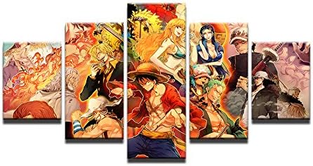 HAOSHUNDA 5 Panel Modern Printed Poster One Piece Animation Paintings on Canvas Wall Art for Home Decorations Wall Decor Artwork Picture