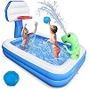 Growsly Inflatable Pool – Swimming Pool for Kids, Blow Up Kiddie Lounge Pool with Basketball Hoop and Dinosaur Sprinkler…