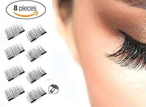 8 PC Magnetic False Eyelashes, 3D Black Dual Magnetic, Ultra Thick Ultra Solf And Long for Entire Eyes, Glamorous, Natural Look, Handmade Reusable Eyelashes (Black) 8Pcs (8pcc)