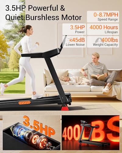 Treadmill with 20% Incline 14KM/H 3.0HP Folding Running Machine for Home | Foldable Treadmill 180kg Capacity Large Running Belt Led Touch Screen Handle Bars & Portable Design For Home Office