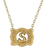 14K Gold Belt Buckle Necklace Western Style Initial Letter Pendant Necklace, Decorative Belt Buckle Frame Design