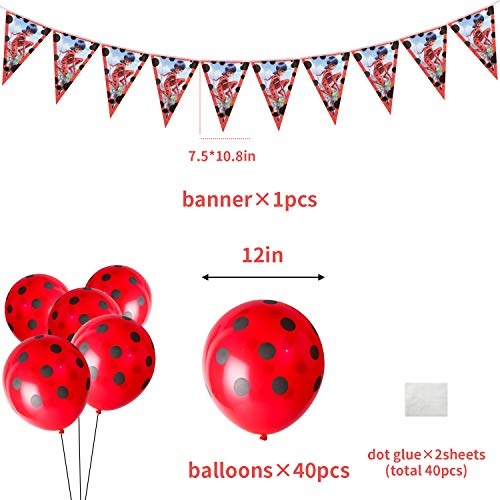GROBRO7 123Pack Ladybug Themed Party Supplies Ladybug Birthday Decoration Tableware Kit Ladybug Banner Balloons Baby Shower Complete Decor Favor Ladybug Goodie Bags Plates Tablecloth for 20 Kids Adult