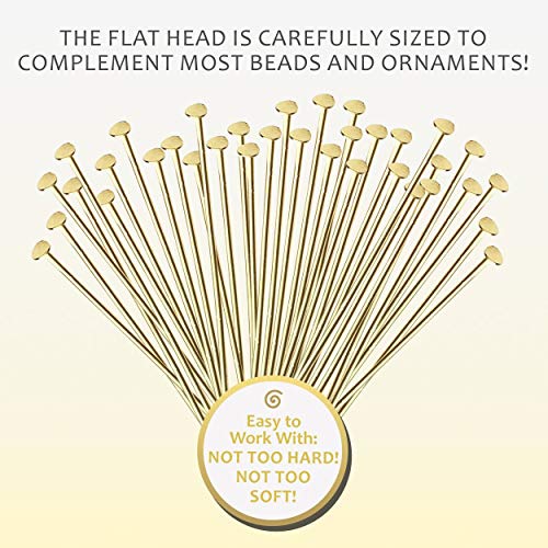 Jewelry Head Pins for Jewelry Making | Ship Straight and Unbent (150 Pieces, 3 Inches, 76mm, 22 Gauge) Flat-Head Brass Dressmaker Headpins | Jewellery Supplies Kit for Crafting Earrings and Bracelets