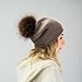 Winter Knit Hat Warm Thick Raccoon Fur Pompom Knit Skull Pure Color Fashion Cashmere Blend Slouchy Beanies for Women(Black)
