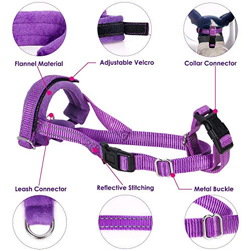 AutoWT Nylon Dog Muzzle, Adjustable Loop, Soft Flannel Padding, Comfortable Breathable Secure Quick Fit Muzzles for Small Medium Large Dog, Prevent from Biting, Chewing and Barking (M, Purple)