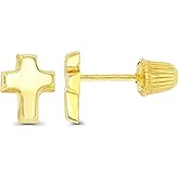 14K Yellow Solid Gold Polished Screw Back Stud Earrings | Multi Shape Circle, Triangle, Square, Heart, Moon Stud Earrings | Jewelry For Sensitive Ears | Gold Stud Earrings and Women