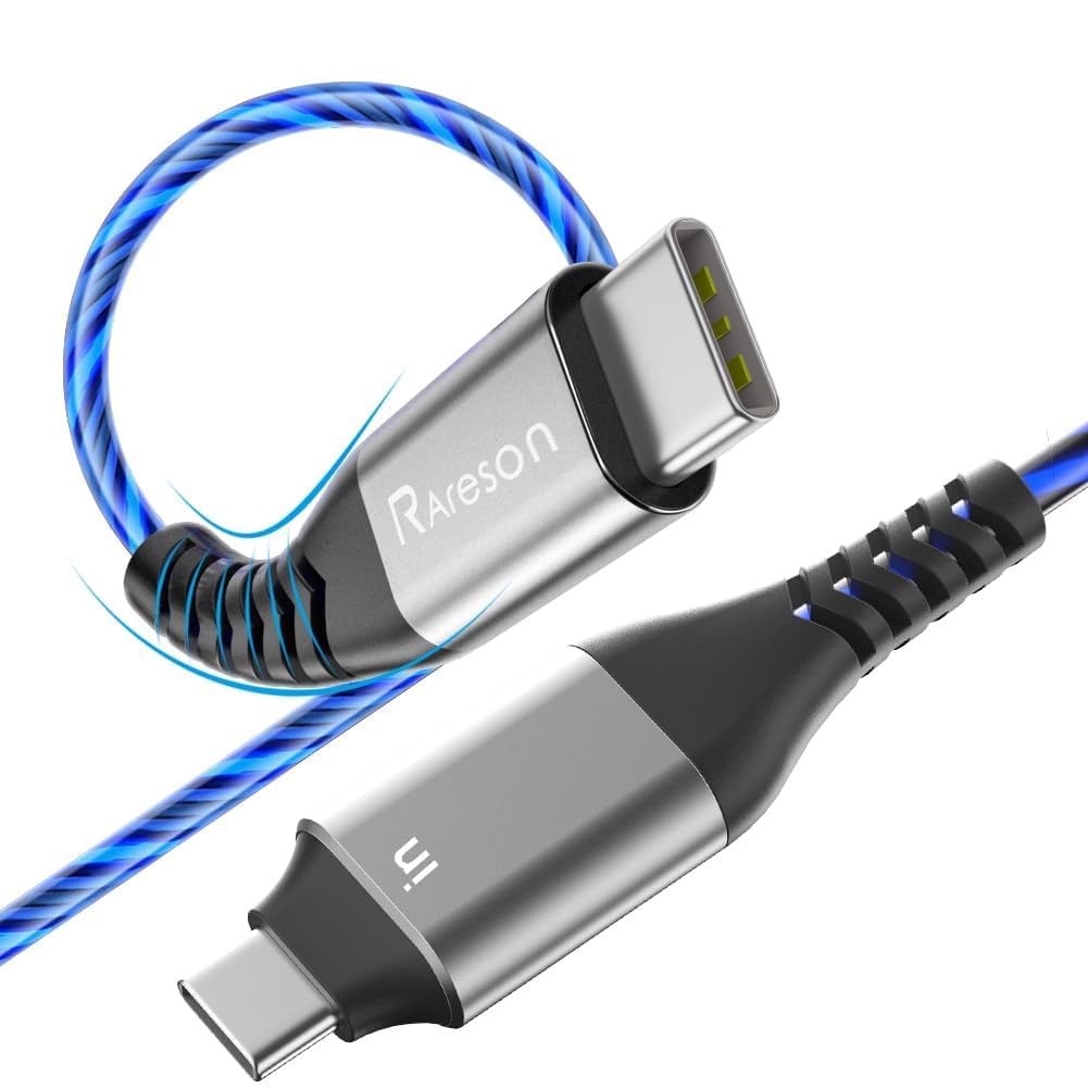 Photo 1 of USB C to USB C Cable, Light up iPhone 15 Charger Cord 6ft, 60W/3A LED Type C Fast Charging Cable for iPhone 15 Por Max Plus/MacBook Air/Pro, iPad Pro 12.9/11, for Samsung Galaxy S23/S22 (Blue)