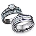 Bellux Style Romantic Blue Wedding Rings Set for Him and Her 3 pcs Stainless Steel CZ Men and Women Couples Rings