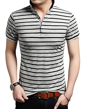 Mens Casual Striped Slim Fit Short Sleeve Polo Shirts Collared T Shirt