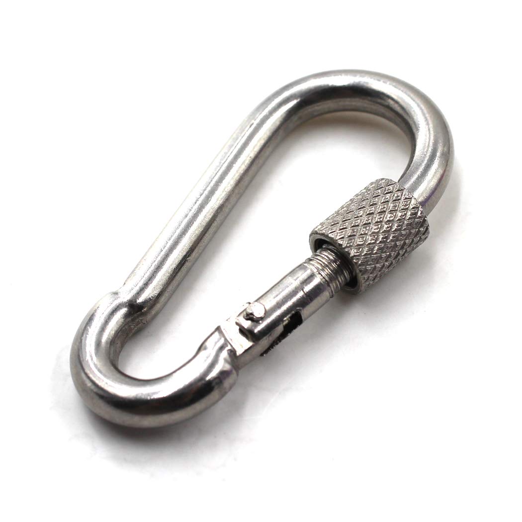 M12 Locking Carabiner Climbing Keychain 304 Stainless Steel Spring Snap Hook Clip Hook Pack Of 1