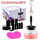 Makeup Brush Cleaner and Dryer Electric Spinner Machine Automatic Cleaning Tool Kit with Free Makeup Brush Cleaning Mat, Wash and Dry All Sizes Cosmetic Brushes in Seconds, White