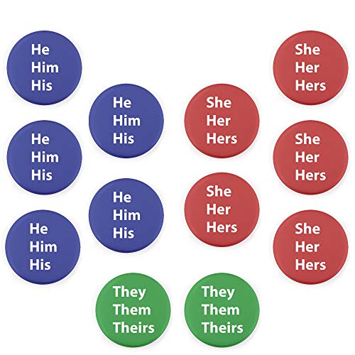 Pronoun Pinback Button - Union Printed and Union Made - Multi-pack of He, She, They - Made in the USA