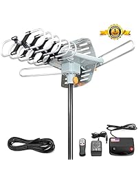 Outdoor Amplified HDTV Antenna Digital TV Antenna 150 Miles Range 360 Degree Rotation 2 TV Support UHF/VHF Signal with 38FT Coax Cable and Wireless Remote controller by Ailuki