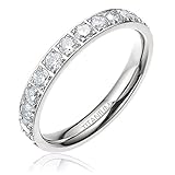 3MM Titanium Eternity Wedding Band For Women Clear CZ Inlay Engagement Rings Size 4 - 12