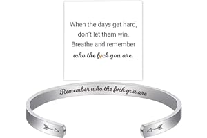 ANGYAPE Remember Who The F You Are Motivational Color Bangle, Stainless Steel Engraved Inspirational Message Fashion Cuff Bracelet Personalized Opening Adjustable Bracelet Jewelry Gift for Women
