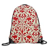 Red Design Print Drawstring Backpack Rucksack