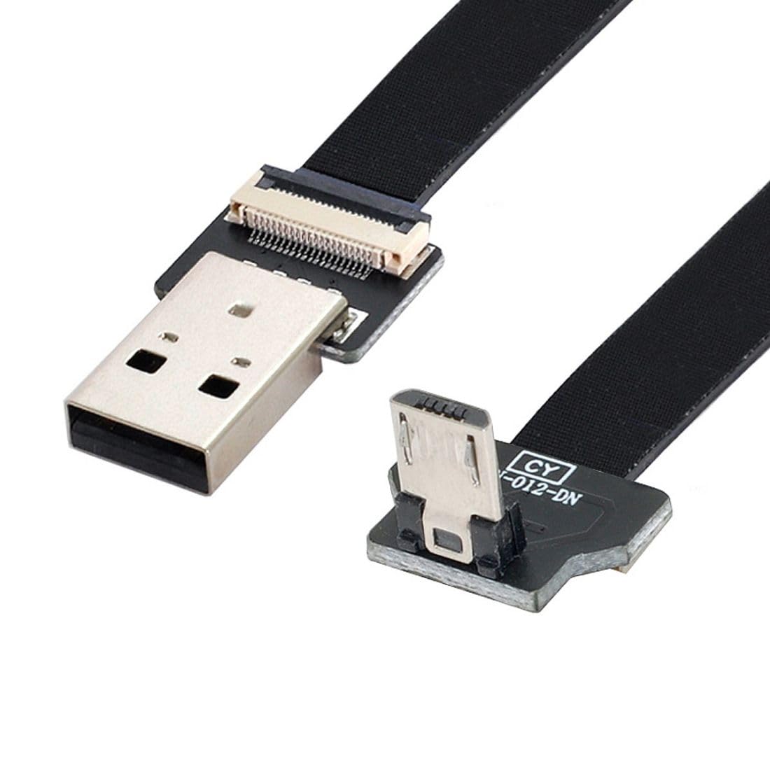 ChenYang CY Type-A USB 2.0 Male to Micro USB 5Pin Male Downward Angled 90 Degree Data Flat Slim FPC Cable 50CM for FPV & Disk & Phone