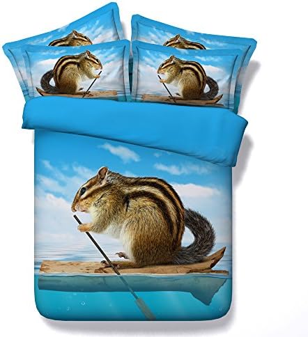 3D Boat Squirrel Bedding Sets Blue Duvet Cover Set Twin Full/Queen King Cal King Size Bedspreads Children Boys Girls Teens Bed linens 3PC Bedroom Set (Twin)