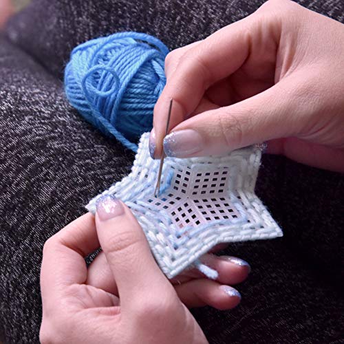 32 Piece Needlepoint Canvas Kit - 3" Plastic Canvas (10 Each of Heart, Star and Square) with 2 Plastic Canvas Needlepoint Needles