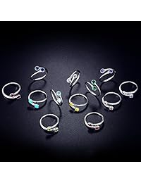 EAMTI - Anillo de compromiso ajustable de plata de ley 925 con circonita cúbica turquesa
