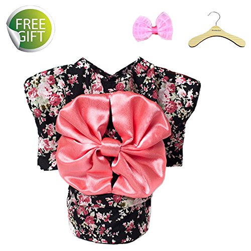 Newtensina 2017 New Pets Dress Dog Clothes Fancy Puppy Kimono Design Dress Gown for Dog - Include a Pink Hair Clips & a Hanger-Black-S