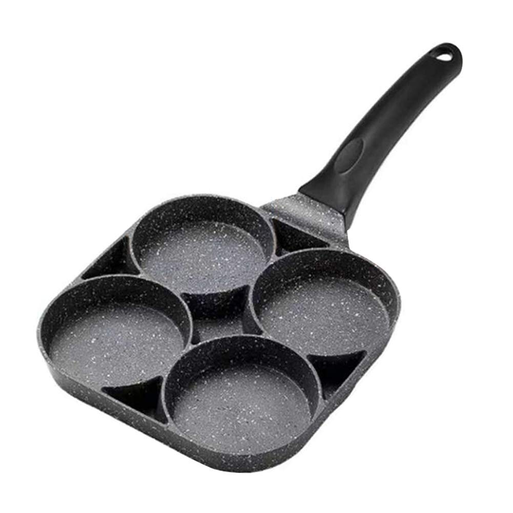 Multi Egg Frying Pan,4 Hole Burger Eggs Pancake Pan Pot Non Stick Breakfast Omelette Mold Maker with Non-Slip Long Handles