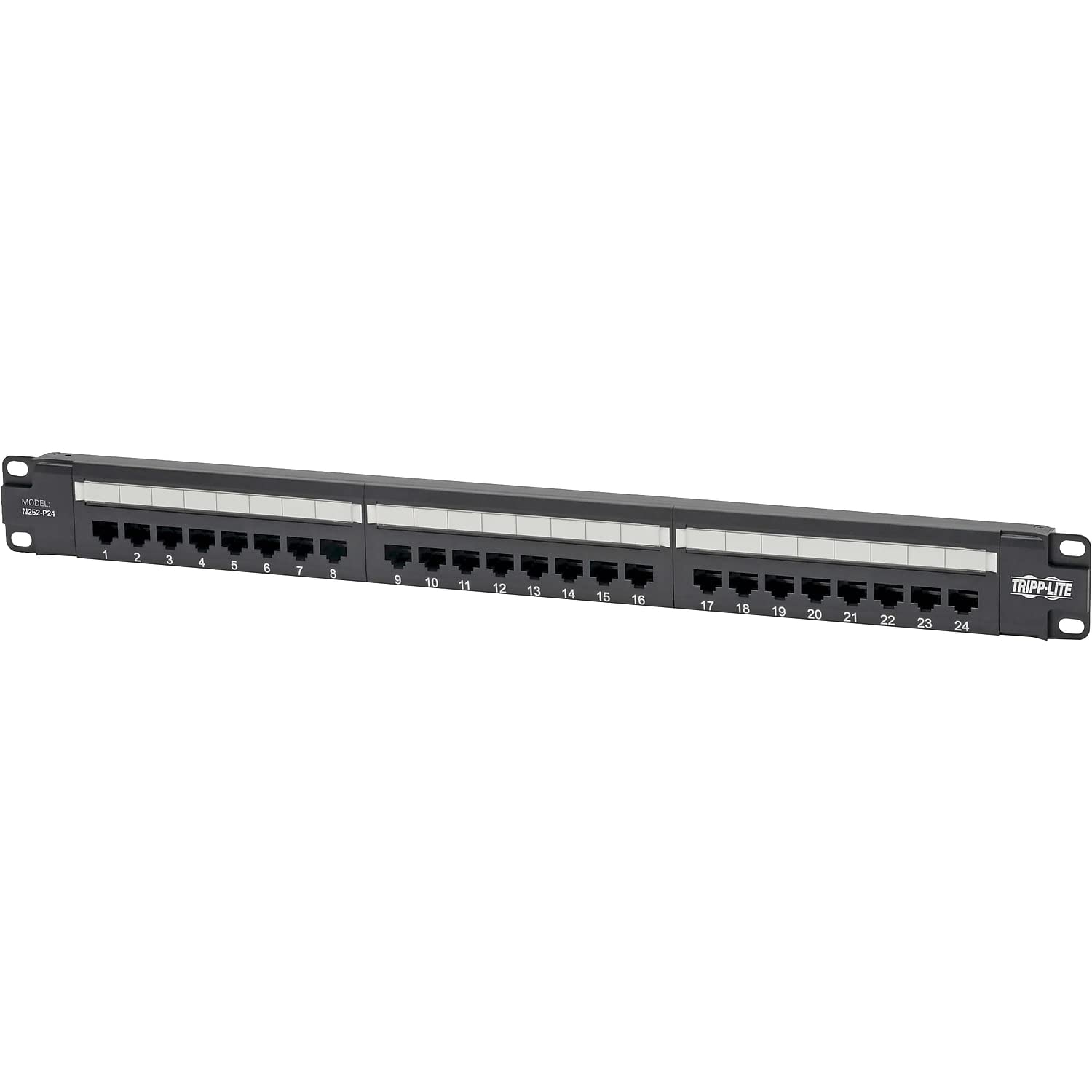 Eaton TrippLite Cat6 24-Port PoE+ Patch Panel, RJ45 Ethernet, 1U Rackmount, EIA/TIA 568A/B Wiring Standards for 110 & Krone Terminations, Lifetime Warranty (N252-P24), black