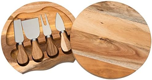 Cheese Board &amp; Knife Tool Set, Acacia Wood [8.5" x 8.5"]