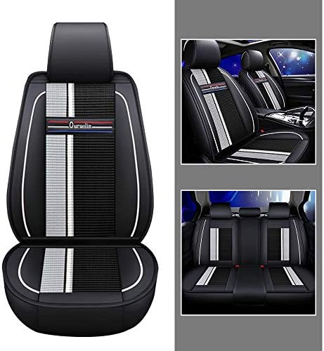 For Driver/Co-pilot/Rear 3seat Car Seat Covers For Fiat Panda Punto EVO Linea Sedici Bravo 5-Seat Leather Cover Full Protection Set Black white