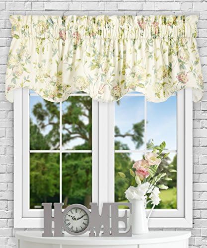 Simple Comfort Abigail Traditional Hydrangea Floral Print (Lined Scallop Valance, 70 x 17, Multi)