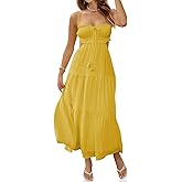 Fisoew Women's Spaghetti Strap Maxi Dress Summer Sleeveless Side Cut Out Dress Casual Boho Backless Flowy Long Dresses