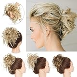 Tousled Updo Messy Bun Hair Piece Scrunchies Synthetic Wavy Bun Extensions Rubber Band Elastic Scrunchie Chignon Instant Ponytail Hairpiece for Women #24 Natural Blonde