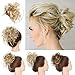 SEGO Tousled Updo Messy Bun Hair Piece Scrunchies Synthetic Wavy Bun Extensions Rubber Band Elastic Scrunchie Chignon Instant Ponytail Hairpiece for Women #24 Natural Blonde