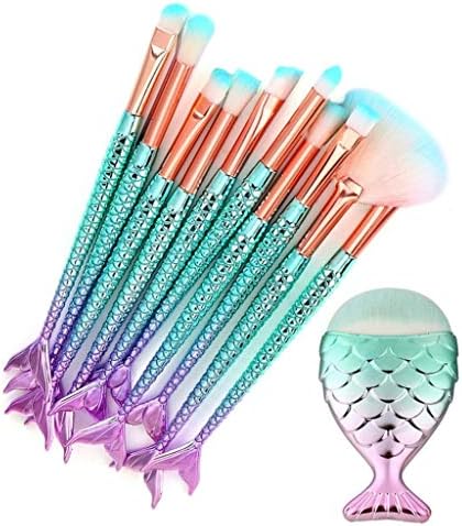 Mermaid Makeup Brush Set,11 Pcs Make Up Brushes Foundation Eyebrow Eyeliner Blush Cosmetic concealer Scale Fishtail Brushes Tool